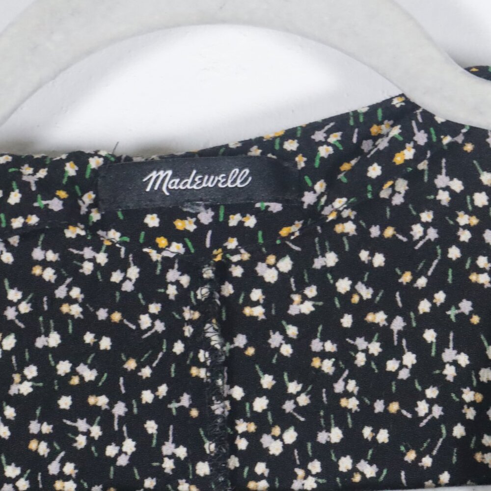 Madewell Women Button-Wrap Dress in Playground Posies Dress Size L Black Floral - Picture 5 of 16